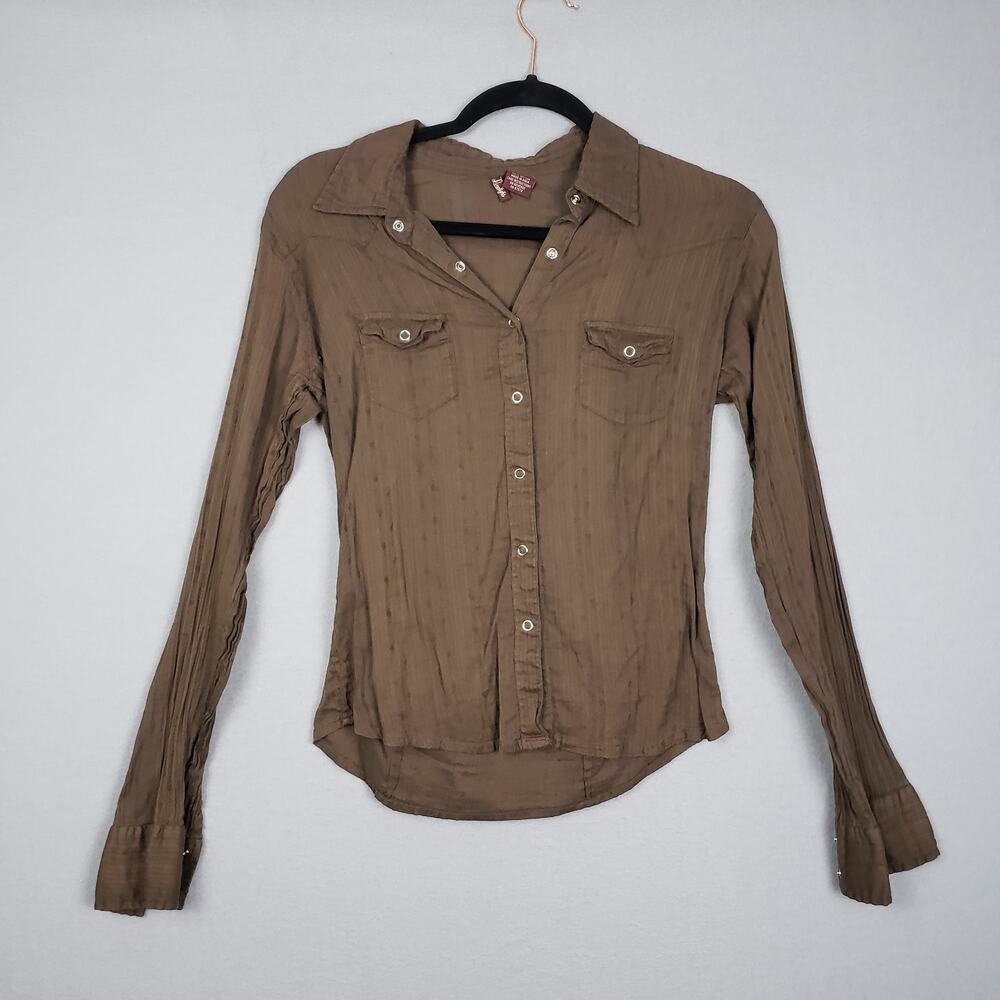 Y2K Limelight Size S Snap Front‎ Long Sleeve Top Brown Scandi Hippie Boho Indie